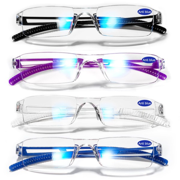 WEMOOTANTS 4 Pairs Reading Glasses Blue Light Blocking Computer Readers