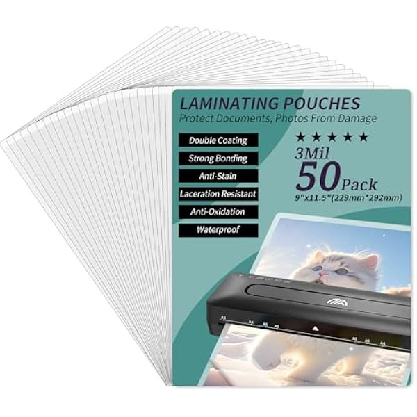 Laminating Sheets - 3Mil 50 Pack Thermal Laminating Pouches, 9"x11.5"
