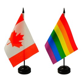 2 Pack Canada & Rainbow Desk Flag, 1 Rainbow Table Flag,1 Canadian Desk Flag,Rainbow Office Table Flag on Stand Base, Decorations for Offices, Families, Conference rooms