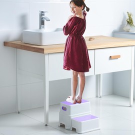 Victostar Toddler Step Stool,2 Kids Step Stool for Bathroom Sink,Baby Potty Stool with Anti-Slip Surface and Rubber Bottom,Plastic Stool with Handle for Toilet Potty Training Bathroom Kitchen