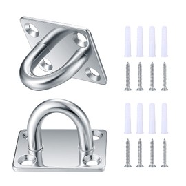 Zhujiehigh 2 Pcs M8 Square Pad Eye Plate, Stainless Steel Ceiling Hooks, Metal Suspension U Hooks, Marine Hardware Staple Hook Ring Loop with Screws for Wall Ceiling Hanging