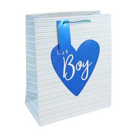Eurowrap White Kraft Paper It's a Boy Gift Bag With Gift Tag - Gift Bag for New Baby, Baby Shower, Newborn - Eco Friendly Bag 100% Recyclable - Baby Boy Gift Wrap Occasion Present - Large Size