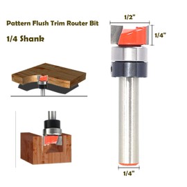 Akylin Pattern Flush Trim Router Bit 1/4 Inch Shank - Cut Dia 1/2", Cutting Length 1/4" , Pattern/Template Router Bit, Flush Cut Router Bit for Woodworking Trimming