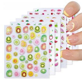 EEUOPQ Fruit Nail Stickers, Nail Stickers, Set of 6, DIY Nail Art, Decorative Stickers, Thin Self Nails, Just Stick, Summer, Embossed, Cute, Lemon, Cherry, Strawberry, Watermelon