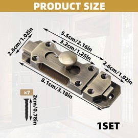 Door Lock Bolt,3 Inch Brass Door Bolt,Antique Zinc Alloy Security Latch Lock,Door Latches for Internal Door,Door Bolts for Internal Doors,for Securing Internal External Doors, Bronze Tone