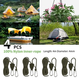 CREECHWA 4M Reflective Guy Ropes Rope with Rope Tensioner, Pack of 4 Guy Ropes Camping, Guy Ropes for Awning Black, Tent Cord with Tensioner, Tent Accessories, Easy to Install and Tension