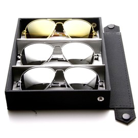 zeroUV FULL MIRROR Mirrored Metal Aviator Sunglasses (Deluxe 3-Pack (Gold/Gun/Silver)