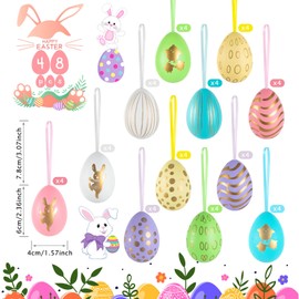 48 Stück Ostereier zum Aufhängen,Ostereier Plastik,Easter Eggs,Osterdeko für Draußen,Plastikeier Bunt(6 * 4cm) (farbenfrohe)
