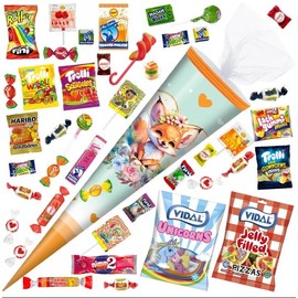 OYOY 50 cm School Cone Filled with Candy Mix I School Cone Fox I School Gift I School Cone Ready Filled I School Cone Medium