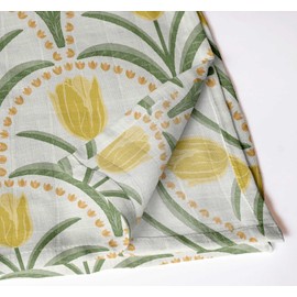 Vargottam White Cotton Muslin Napkins - Set of 12, 20x20 Inches, Elegant Yellow Tulip Print, Perfect for Spring Celebrations, Tea Parties, and Daily Dining - Machine Washable