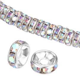 M METERXITY 100-Pack Rondelle Spacer Beads, 0.24 Inch/6mm Czech Crystal Rhinestone Loose Beads for Jewelry Making/Necklace/Bracelet [AB Color]