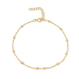 Cute Ball Bracelet for Women 925 Sterling Silver Satellite Beaded Chain Adjustable Bracelets Dainty Birthday Jewelry Gifts (Gold)