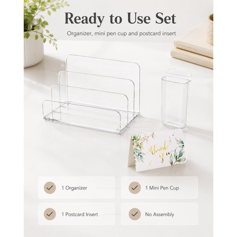 Haohaio Clear Acrylic Mail Organizer & Vertical Envelope Holder