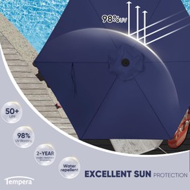 Tempera 7.5ft Patio Market Outdoor Table Umbrella with Push Button Tilt and Crank,Large Sun Umbrella with Sturdy Pole&Fade Resistant Canopy,Easy to Set,Navy