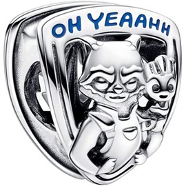 Beads R Us ® Rocket Raccoon & Groot Emblem Charm. Hand-finished in sterling silver and Enamel - Compatible with all European style Charm Bracelets, Necklaces and Anklets.