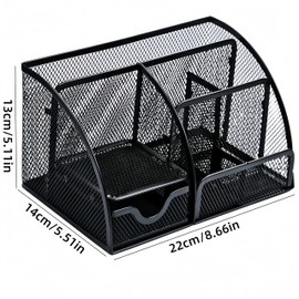 NBBENG Mesh desk organiser, Versatile Stationery Storage Desktop Organiser Pen Holder with Drawer, Stationary Organiser for School Home Office desktop supplies (Black)