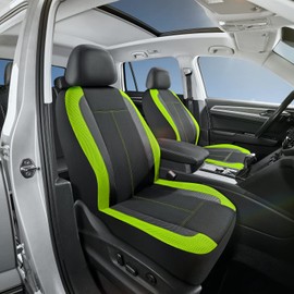 PIC AUTO - Fundas de asiento delantero bajo para coche, diseño de malla de fibra de carbono deportivo, ajuste universal, compatible con airbag (verde)(SC-PP03-GRN4)