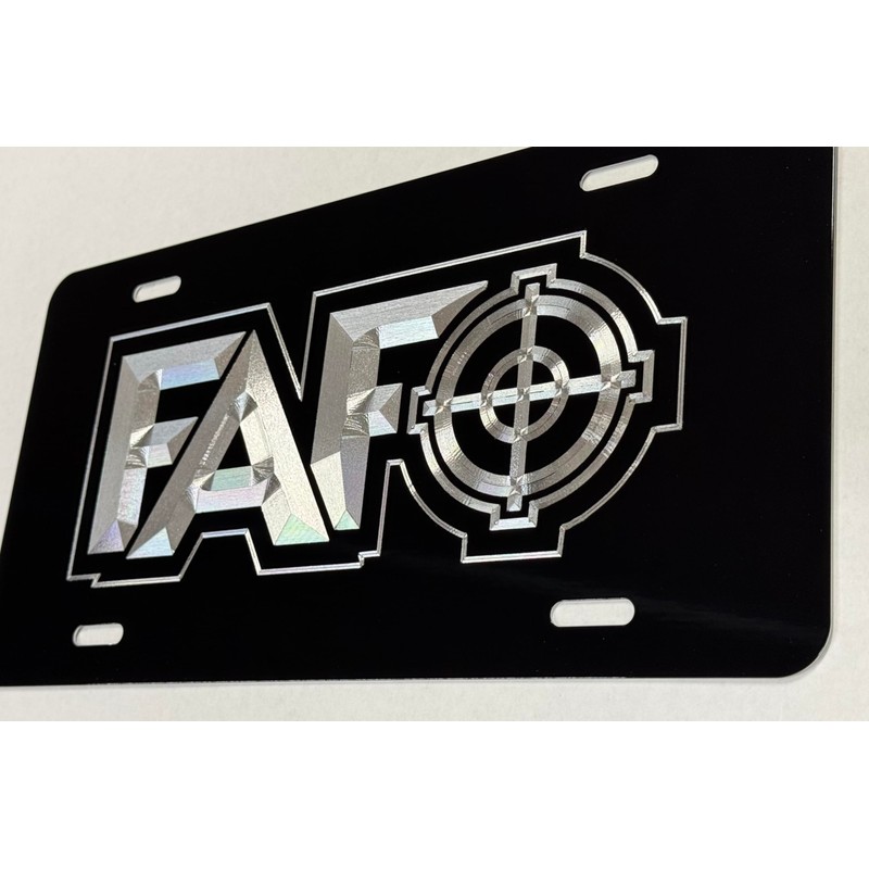 FAFO Scope Car Tag Diamond Etched Engraved Vanity Front Aluminum