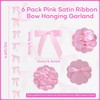 6Pcs Pink/Black Satin Ribbon Bow Garland Hanging Party Decorations for