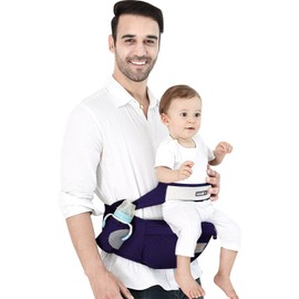 SONARIN Hipseat Baby Carrier,Ergonomic Waist Stool Seat Pure Cotton Hip Seat Carrier with Safety Belt Protection & Single Shoulder Strap,Multi Positions for Infant Toddler Child(Dark Blue)
