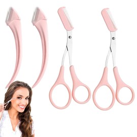 XURJUMI Eyebrow Scissors Set, 2 x Eyebrow Razor + 2 x Eyebrow Scissors with Comb, Stainless Steel Beauty Eyebrow Trimmer, Eyebrow Razor & Scissors, Professional Precision Tool for Women