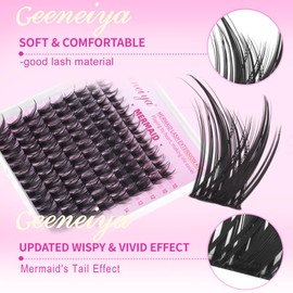 Geeneiya MERMAID Lash Clusters, 10-18MM Wispy Eyelash Clusters, D Curvature Natural Cluster Lashes for Beginners, Waterproof Cluster Eyelash Extensions DIY Lashes (Not Kit)
