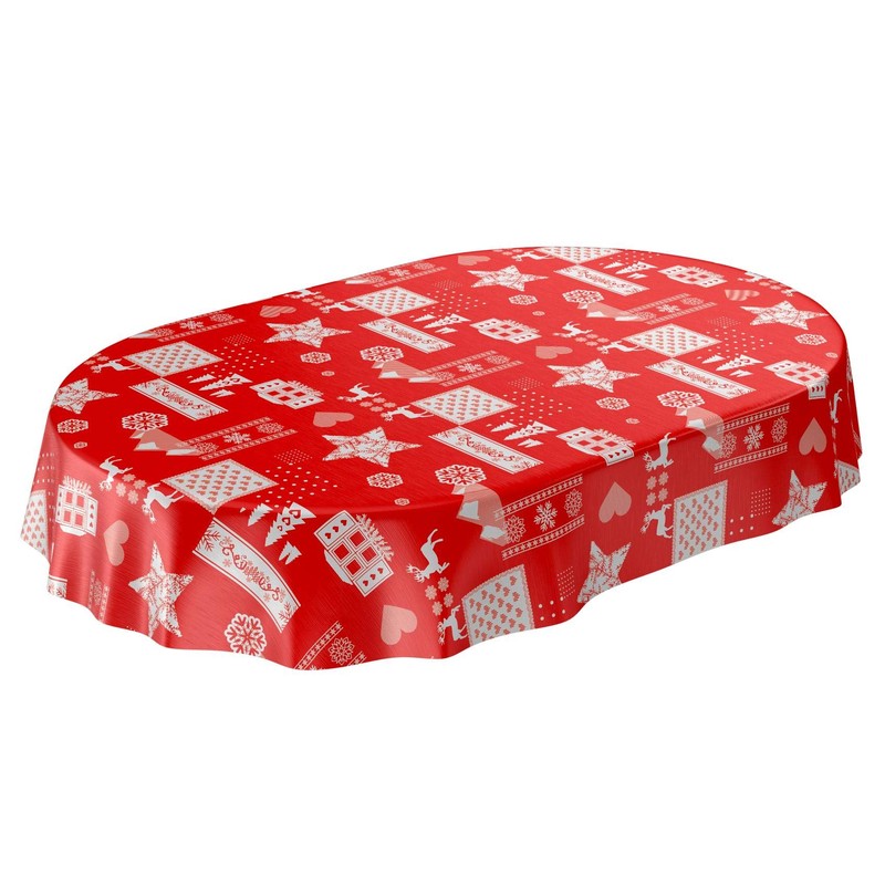 ANRO Oilcloth Tablecloth Oilcloth Washable Tablecloth Christmas Mood Red 120
