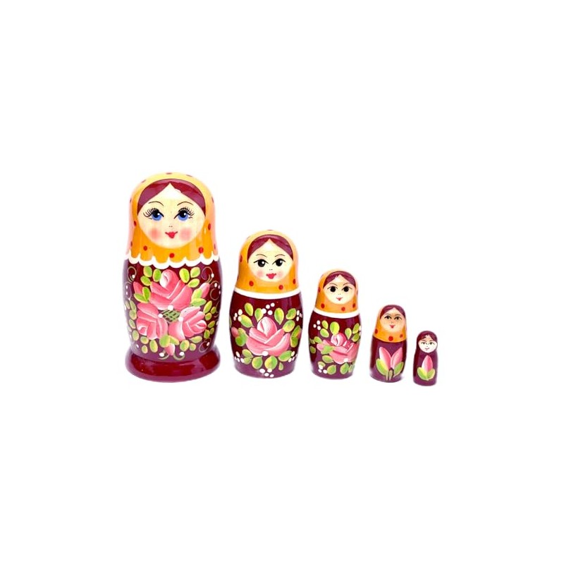 Volga Matryoshka 5 Piece Set of 5 from Semenov Yellow/Brown