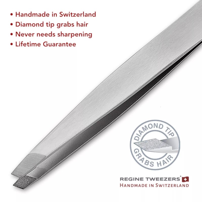 Regine Switzerland Diamond Tip Slant Tweezer, Stainless Steel Precision Tweezers