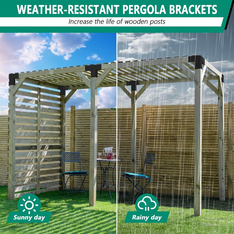 VoTwoofv Pergola Bracket kit 6" x 6",3-Way T-Shaped Bracket Woodworks