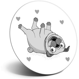 Destination Vinyl ltd Magnet for Refrigerator, Fridge BW - Cute Cartoon Pug Dogs Love Hearts for Office, Cabinet and Whiteboard, Magnetic Stickers, 40818
