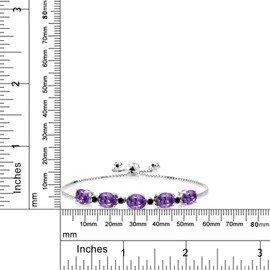 Gem Stone King 6.01 Ct Oval Purple Amethyst Black Diamond 925 Sterling Silver Bracelet For Women