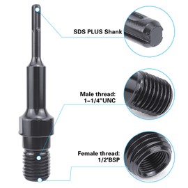 BIGP SDS Plus Adapter, Adapter 1 1/4 Inch UNC to SDS Plus for Diamond Drill Bit, Core Drill Bit, Drill Bit Adapter 1 1/4 Inch, Adapter for Core Drill Plus Extension