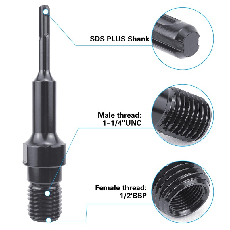 BIGP SDS Plus Adapter, Adapter 1 1/4 Inch UNC to