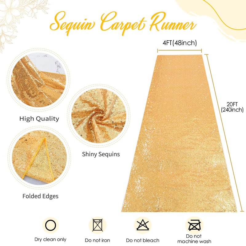 B-COOL Gold 4ftx20ft Sequin Runner for Wedding Ceremony