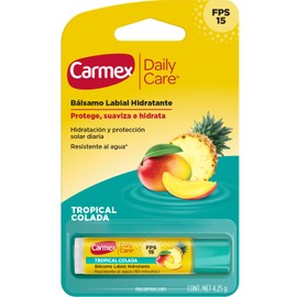 Carmex, Bálsamo Labial Hidratante Daily Care Tropicalcolada, Protege y Suaviza, Resiste al Agua, con Protección Solar FPS 15, 4.25 gr