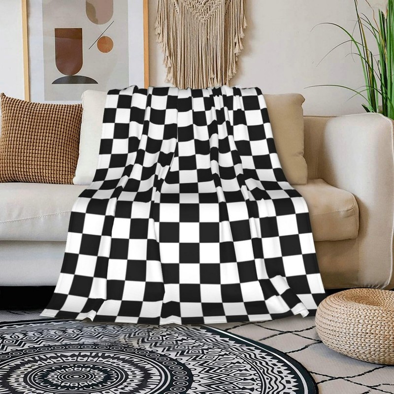 HGOD DESIGNS Checkerboard Blanket Geometric Checkered Plaid Pattern Black and
