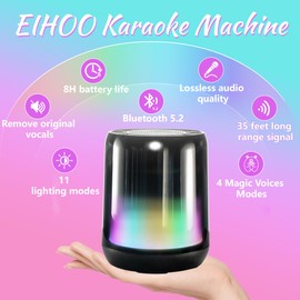 EIHOO Karaoke Machine for Kids,Mini Karaoke Machine with 1 Wireless Microphones,Portable Bluetooth Speaker with LED Light,Birthday Gifts Party Favors,Kids Toys for Girls 4,5,6,7,8,9,10 +Year Old