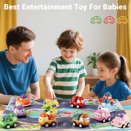 TGXLAK Toys for 1 2 3 Year Old Boys,12 Pcs Pull Back Toy Cars with Play Mat Map, Easter Present for Childrens Toddler Toys Age 1-3 Years,Christmas Baby Gifts Boys Game Age 1