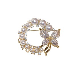 Elegant Butterfly Brooch Pins for Women, Pearl Brooch Pin Handmade Fabric Lapel Pin Dress Suit Accessories, Gold Brocch Fashionable Chaming Wedding Party