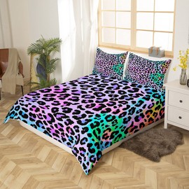 Erosebridal Women Cheetah Printed Bedding Set Twin Colorful Leopard Printed Duvet Cover Set Africa Leopard Pattern Decorative for Girls,Luxury Breathable Microfiber Duvet Cover Set with 1 Pillow Sham