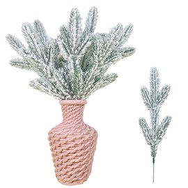 KPUETY 14Pcs 11" Snow Frosted Artificial Pine Needle Branches, Greenery Stems Fake Snow-Covered Winter Pine Branches for Christmas Crafts, Wreaths, Garlands, and Holiday Decor (14)