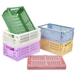 YIRANJIA 6 Pack Mini Folding Storage Basket ‎10x15x5.6 cm,Plastic Storage Bin Organizer Small Stackable Crates for Office Classroom Bedroom Bathroom Desk Drawer