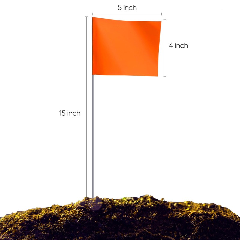 Zozen 50Pack Fluorescent Orange Marking Flags, Writable/15x4x5 Inch, Yard Flags
