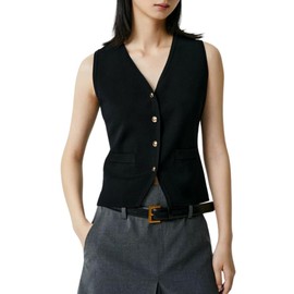 Kalamet V Neck Button Front Sweater Vest for Women Knit Tank Top Waistcoat Minimalist Style 2025 Spring/Summer Fashion Trends (US, Alpha, Medium, Regular, Regular, Black)