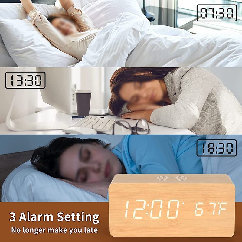 SPORTARC Bedside Wireless Alarm Clock with Dimmable LED Display -