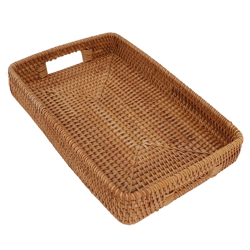 Serving Basket Tray with Handles Rattan Rectangle Large Capacity Durable
