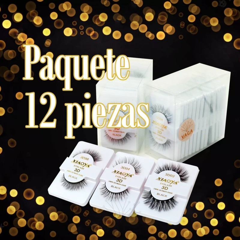 Vaga 12 Pares Pestañas Postizas 3d Naturales Volumen