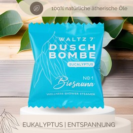 WALTZ 7 Eucalyptus Shower Bombs, Set of 6, Bath Bombs Alternative, Relaxation Set, Essential Oils, Aromatherapy, Additive Steam Shower, Cold Shower for Home, Christmas Gifts