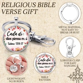 Quelay 20 Pcs Spanish Christian Keychains Bible Verse Inspirational Scripture Key Chains Christian Religious Gifts (Floral)